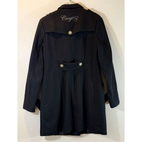 Vintage COOGI Black Wool Blend Mid Length Gold Button Pea Coat Women's Medium - Picture 5 of 13